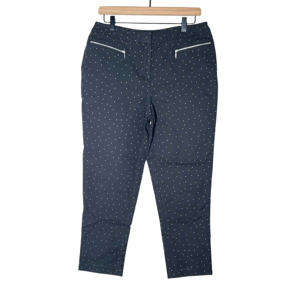 Chico's black and white polkadot slim straight leg Chino pants size 8 B182